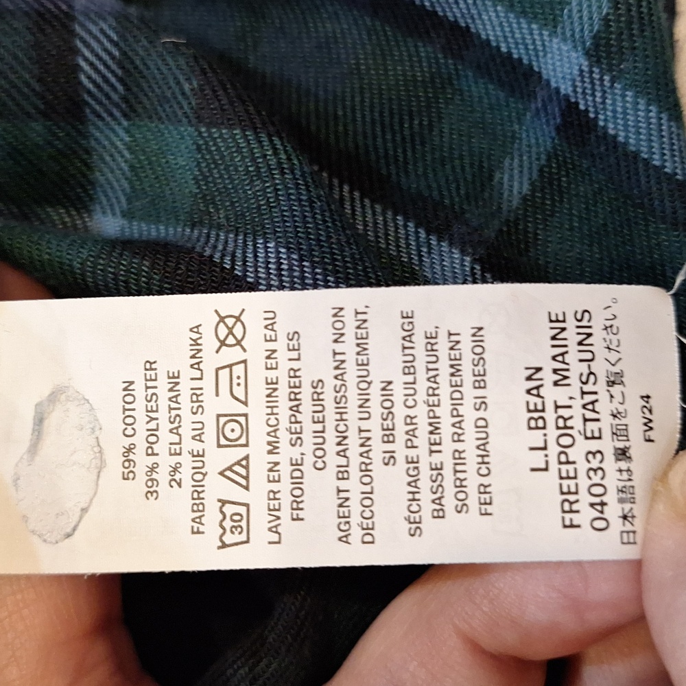 L.L. Bean Tartan Plaid Denim Flip Cuff Mens Casual Green Blue Flannel Shirt Sz L - Picture 8 of 8